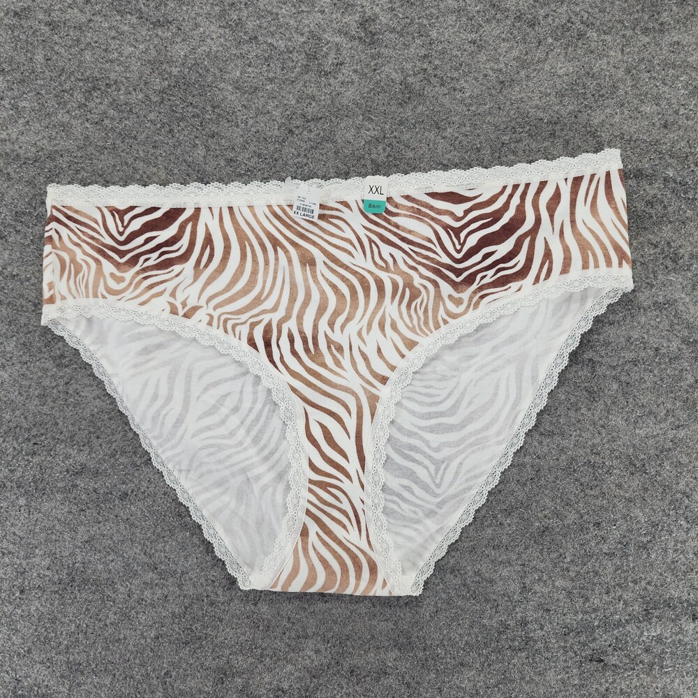 Maurices Panties Womens XXL Bikini Lace Trim White Brown Zebra Stripe